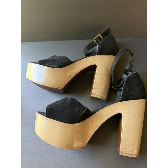 Steve Madden Lulla Platform Sandal Suede Black Leather Size Casual Boho Chunky - Picture 6 of 8